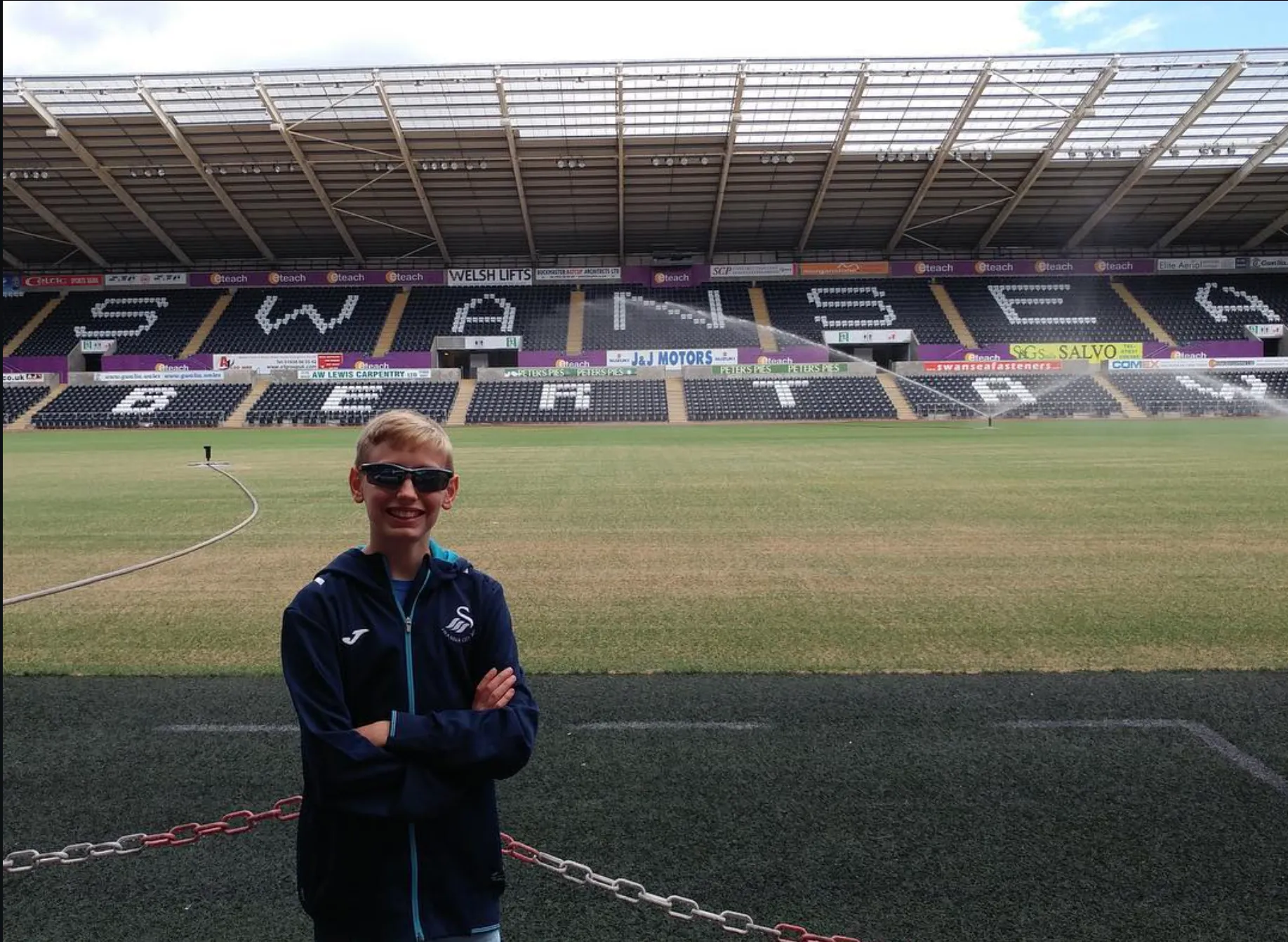 Reece pitchside at the Swansea.com Stadium